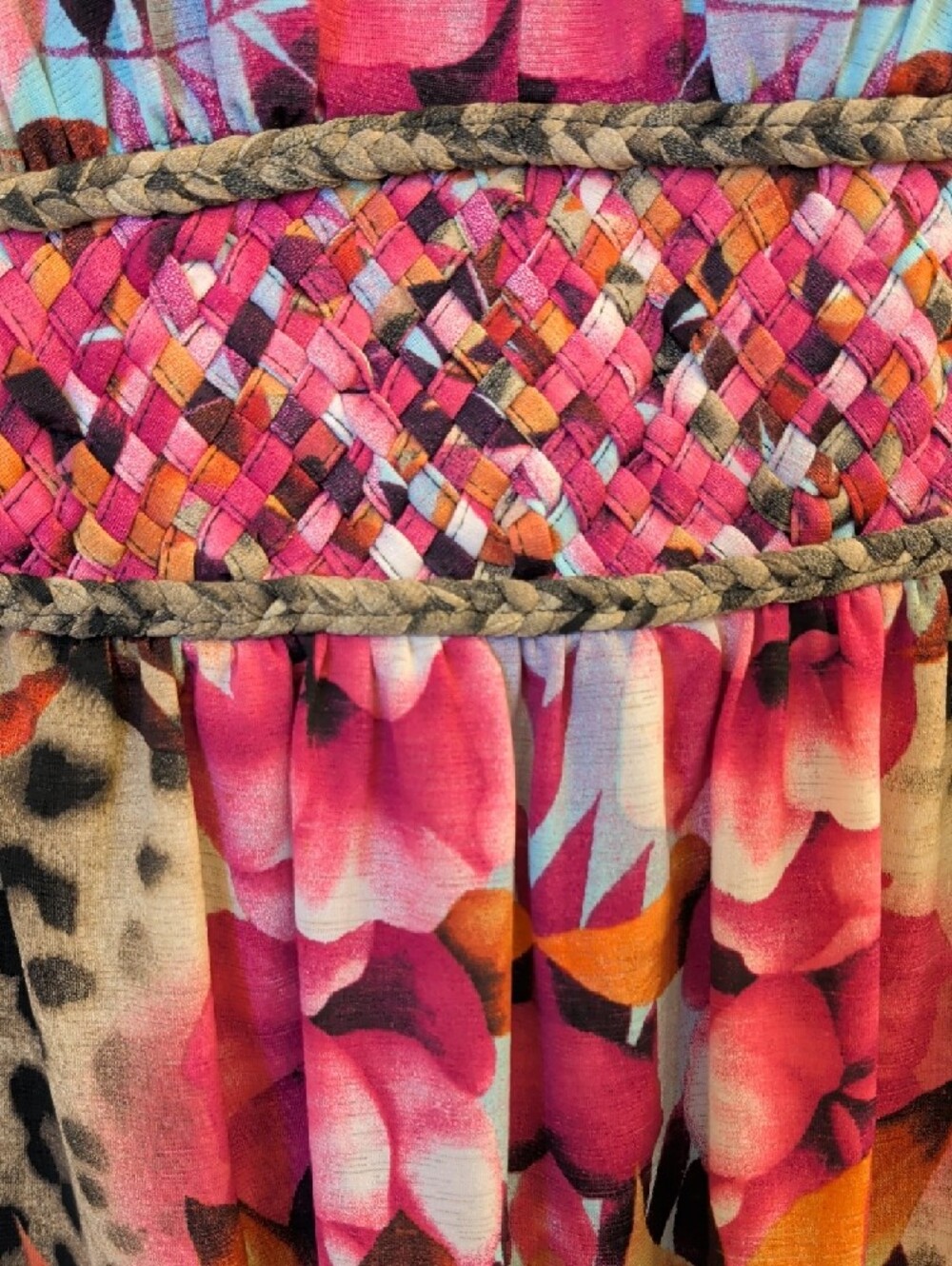 Bold Floral Leopard Print Halter Top | Pink Tropical Boho Y2K Summer Small - Picture 5 of 10